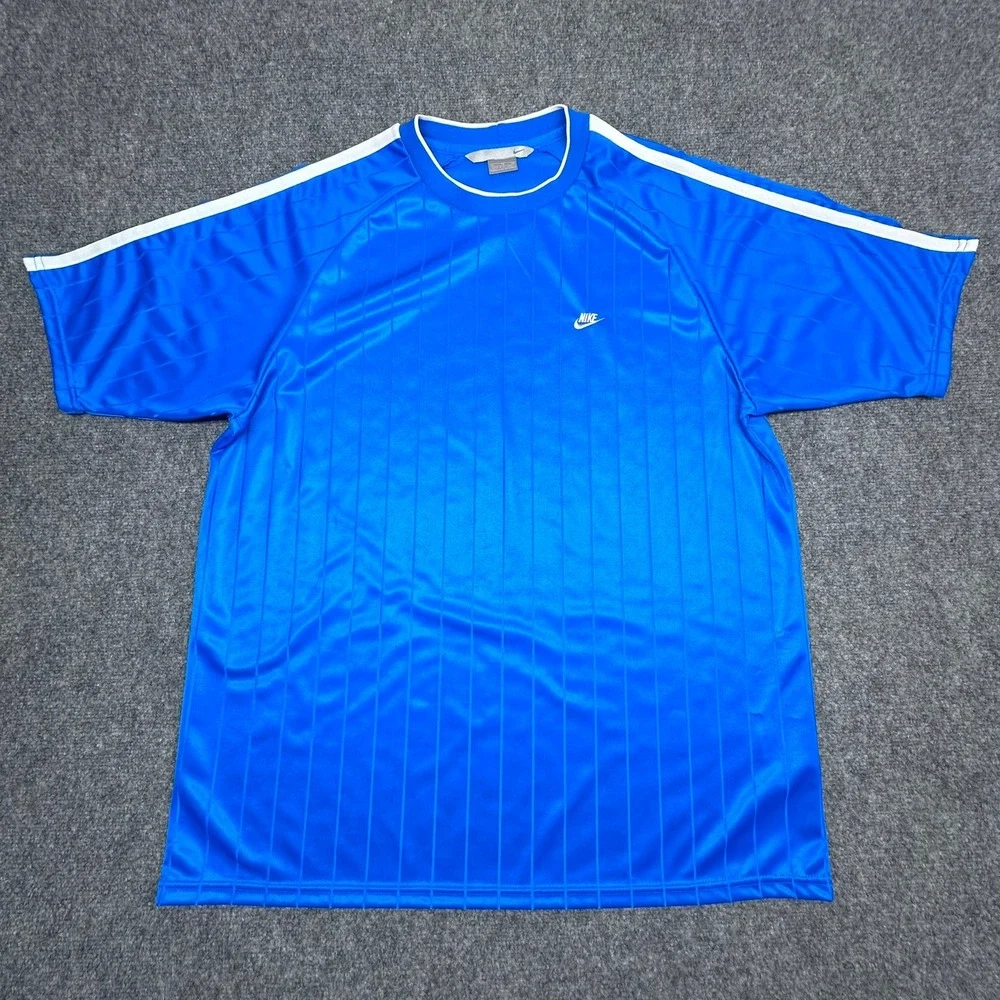 Nike Shirt XL Blue Striped Short Sleeve Athletic Jersey Tonal Vertical Stripes